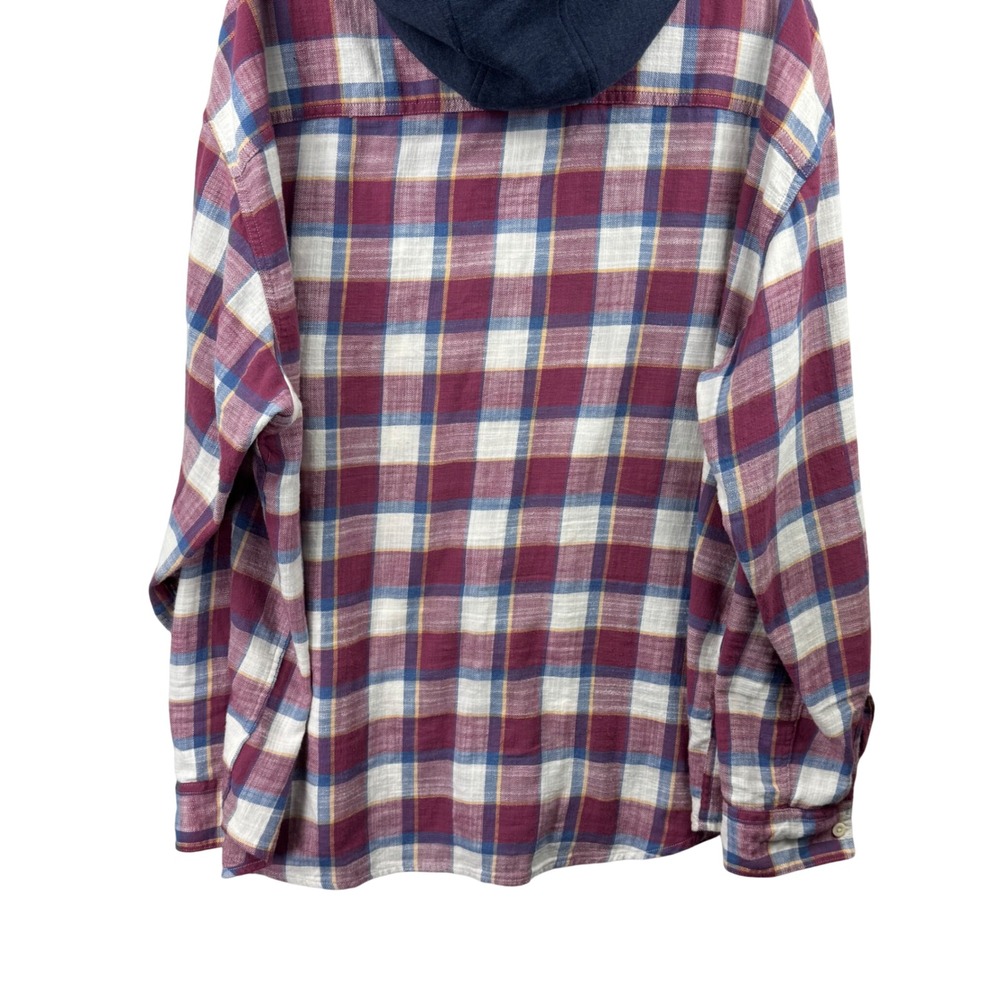 American Eagle‎ Mens XXL Plaid Hooded Flannel Shirt Burgundy Streetwear Skater - Picture 7 of 13